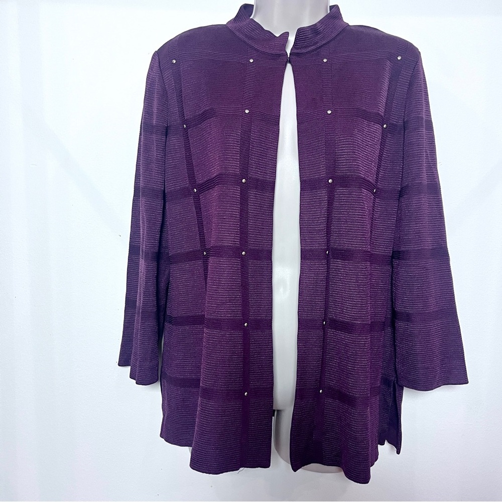 Ming Wang Purple Open Cardigan Metallic Petite Large Minimalist Office